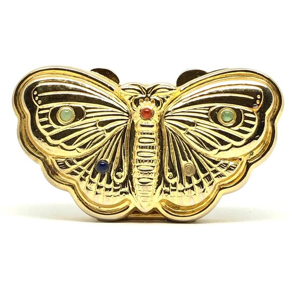 Judith Leiber Butterfly Pillbox gold tone with cabochons Vintage 1985 AS IS - Picture 3 of 16